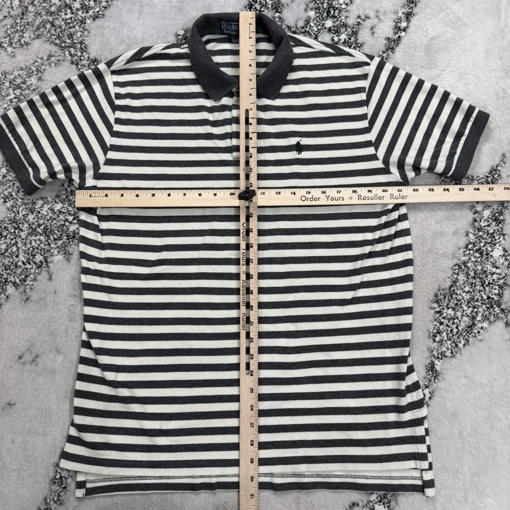 2 Polo Ralph Lauren Mens Large Striped Polo Shirts Gray White 100% Cotton